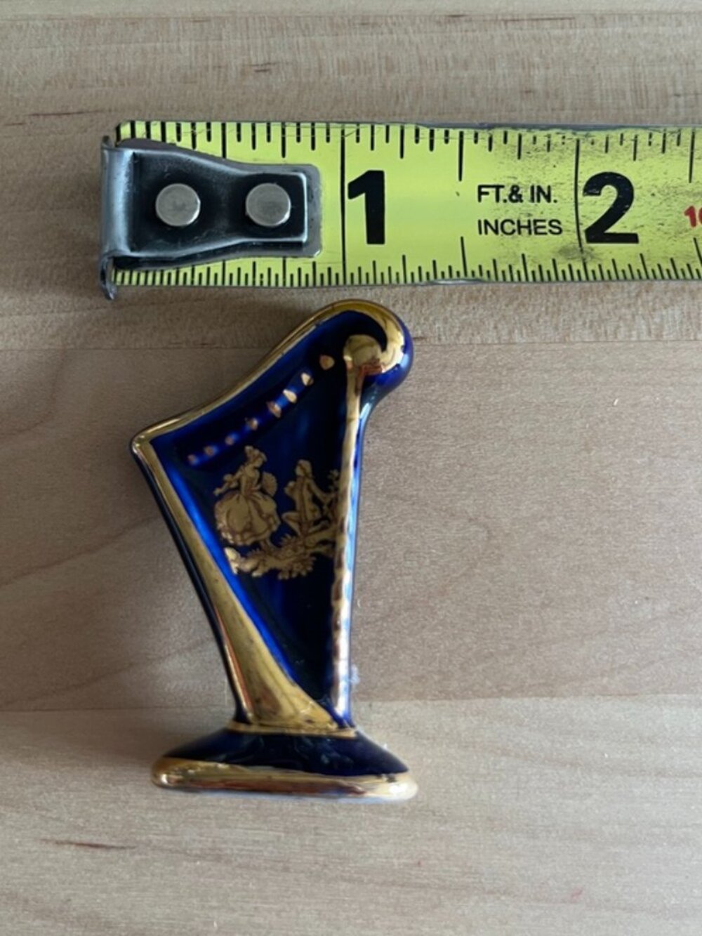 Limoges France Cobalt Blue Porcelain Miniature Harp Figurine